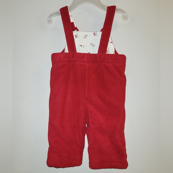 Vintage Gymboree Holiday Magic Unisex Red Fleece Overalls 0-3 Months Boys Girls - Picture 2 of 7